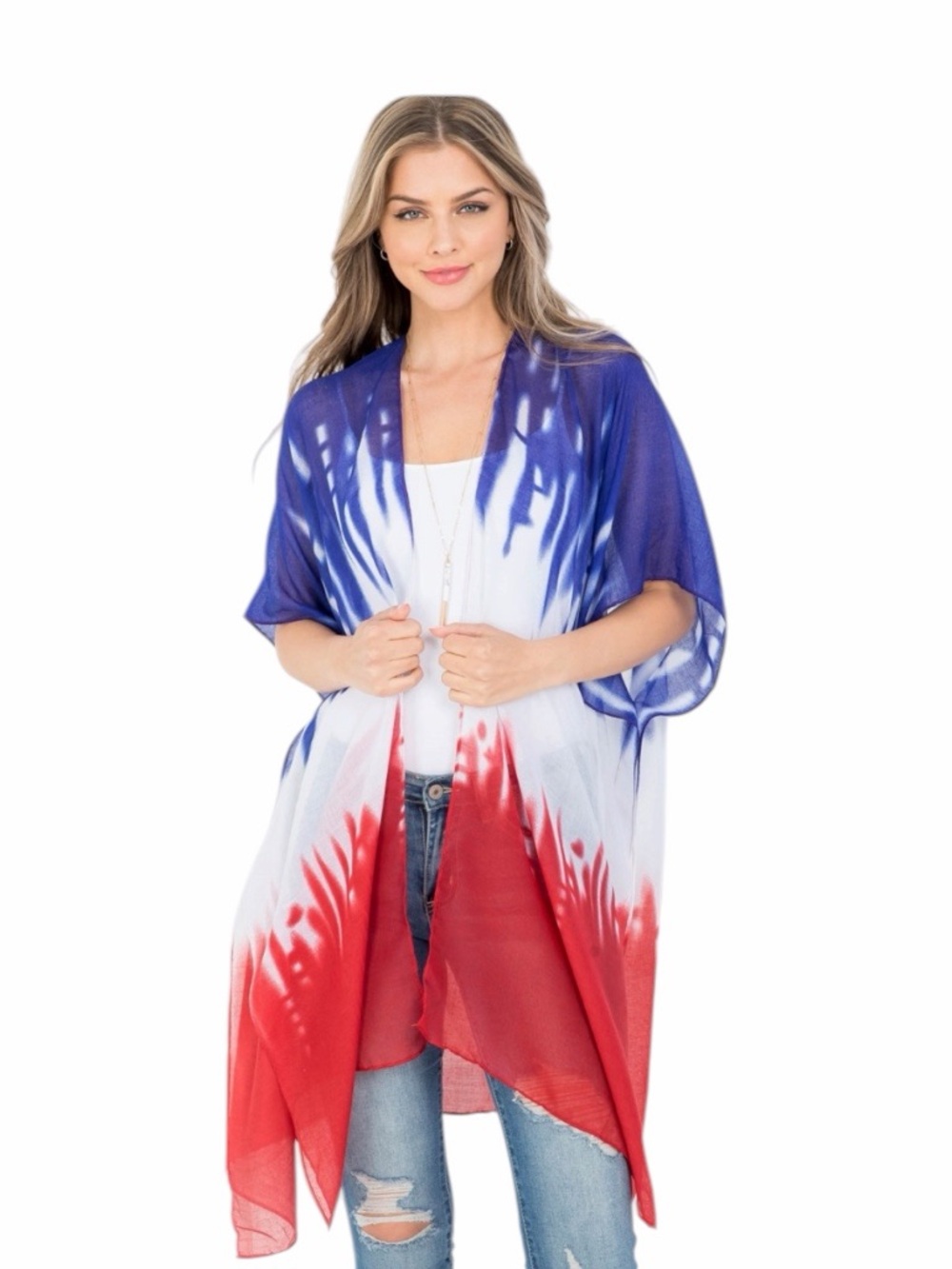 Tie Dye American Flag Kimono in Red, White and Blue New